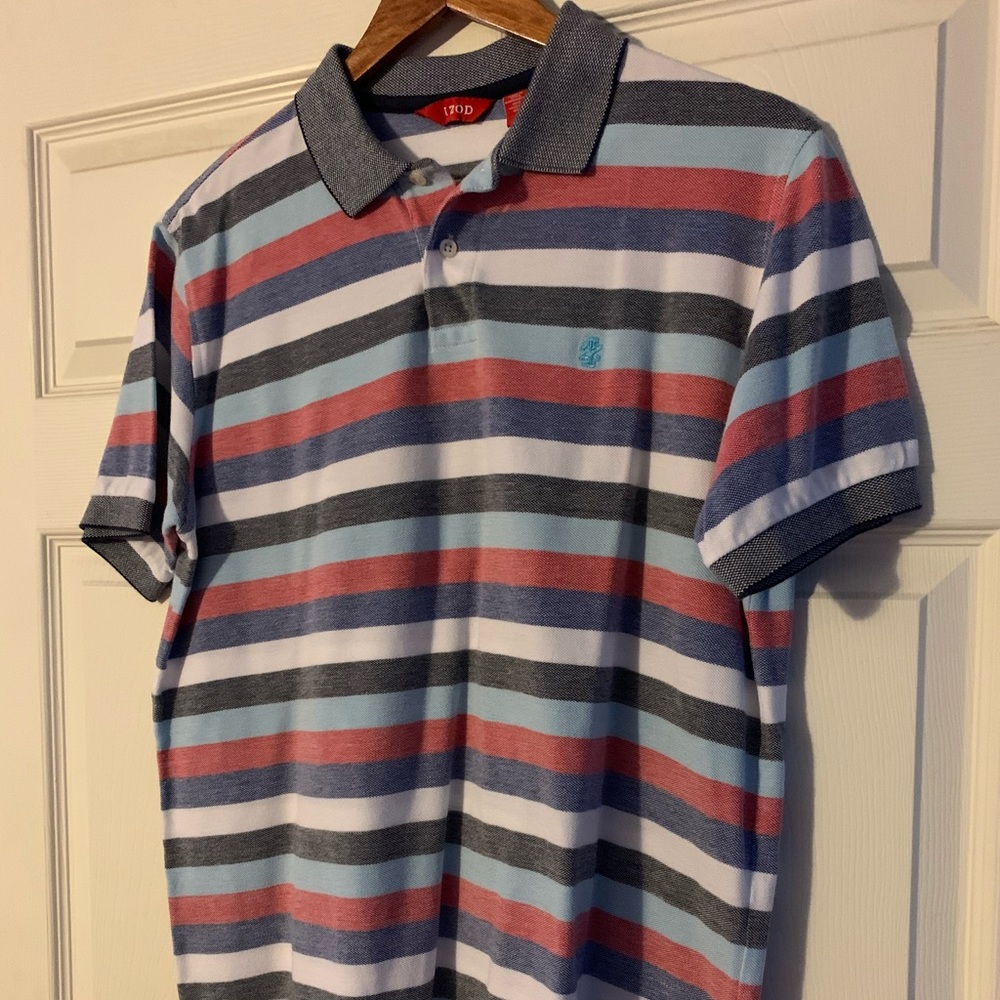 Izod polo medium red/white/blue stripe good condition